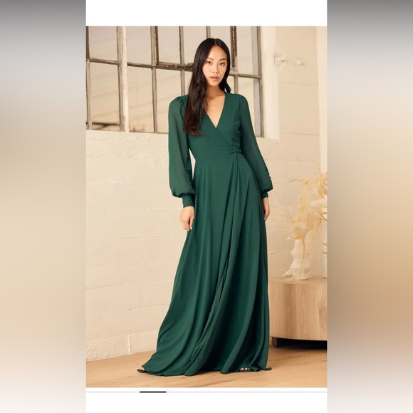 Lulus emerald green long sleeve wrap dress - Picture 1 of 3